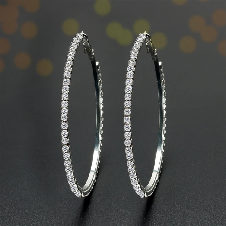 

2020 Fashion 60-100mm Popular Thin Rhinestones Big Earrings Round Hoop Earrings For Women