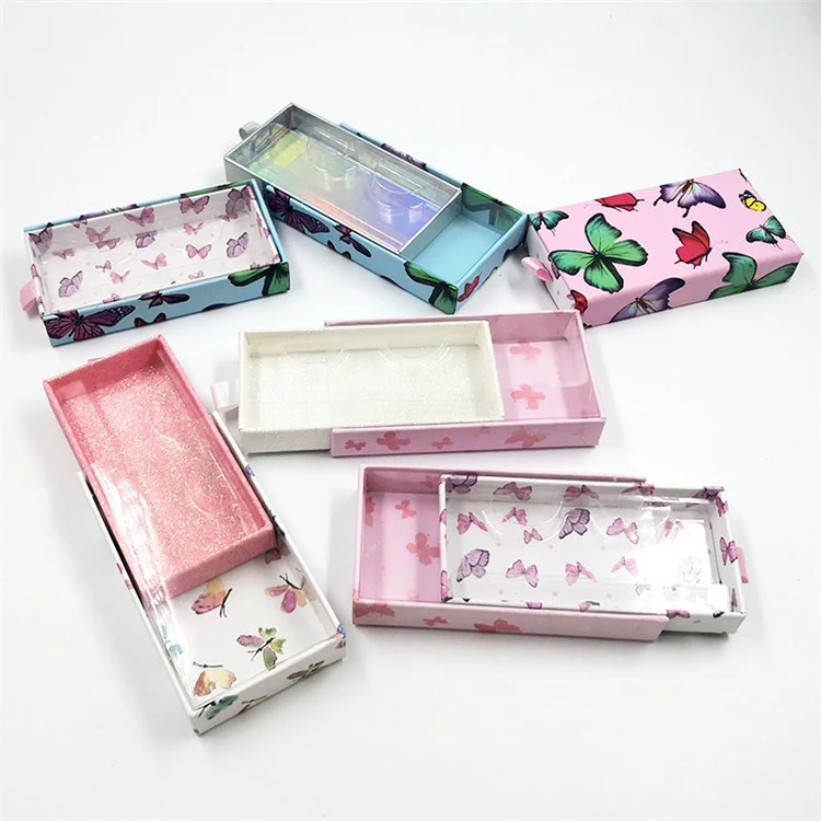 

new design fancy butterfly pull out eyelash cases rectangle 3d pink lashes box