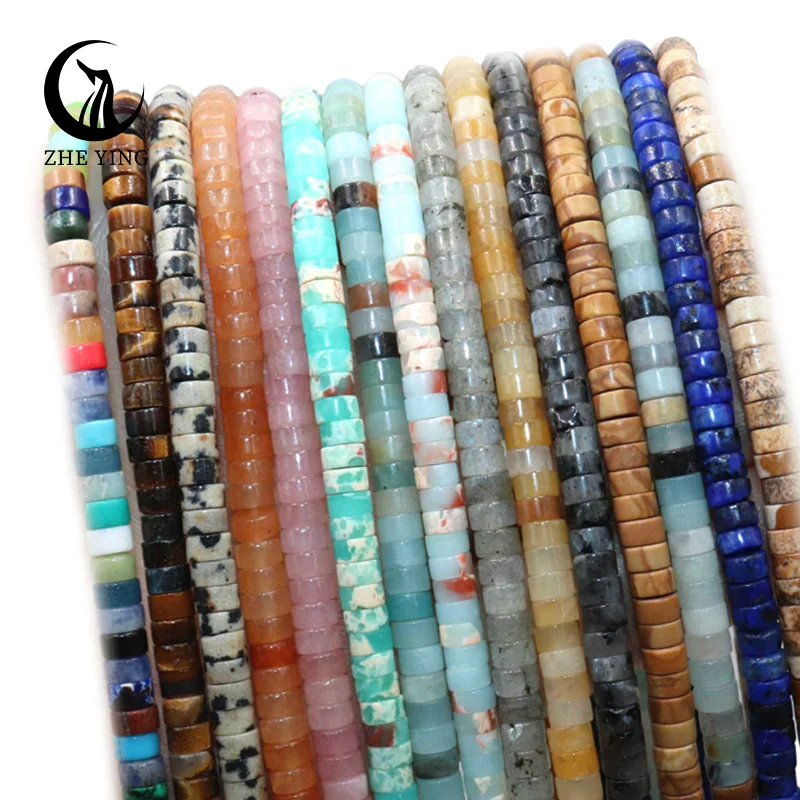 Zhe Ying natural 2mm 4mm 2*4mm stone beads Disc heishi Bracelet Flat Spacer Beads abacus heishi stone beads for jewelry making