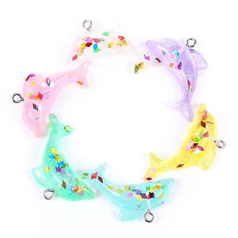 

Pink Green Random Color Dolphin Shape Pendant Charms Fashion Jewelry Accessories For Making Keychain Necklace