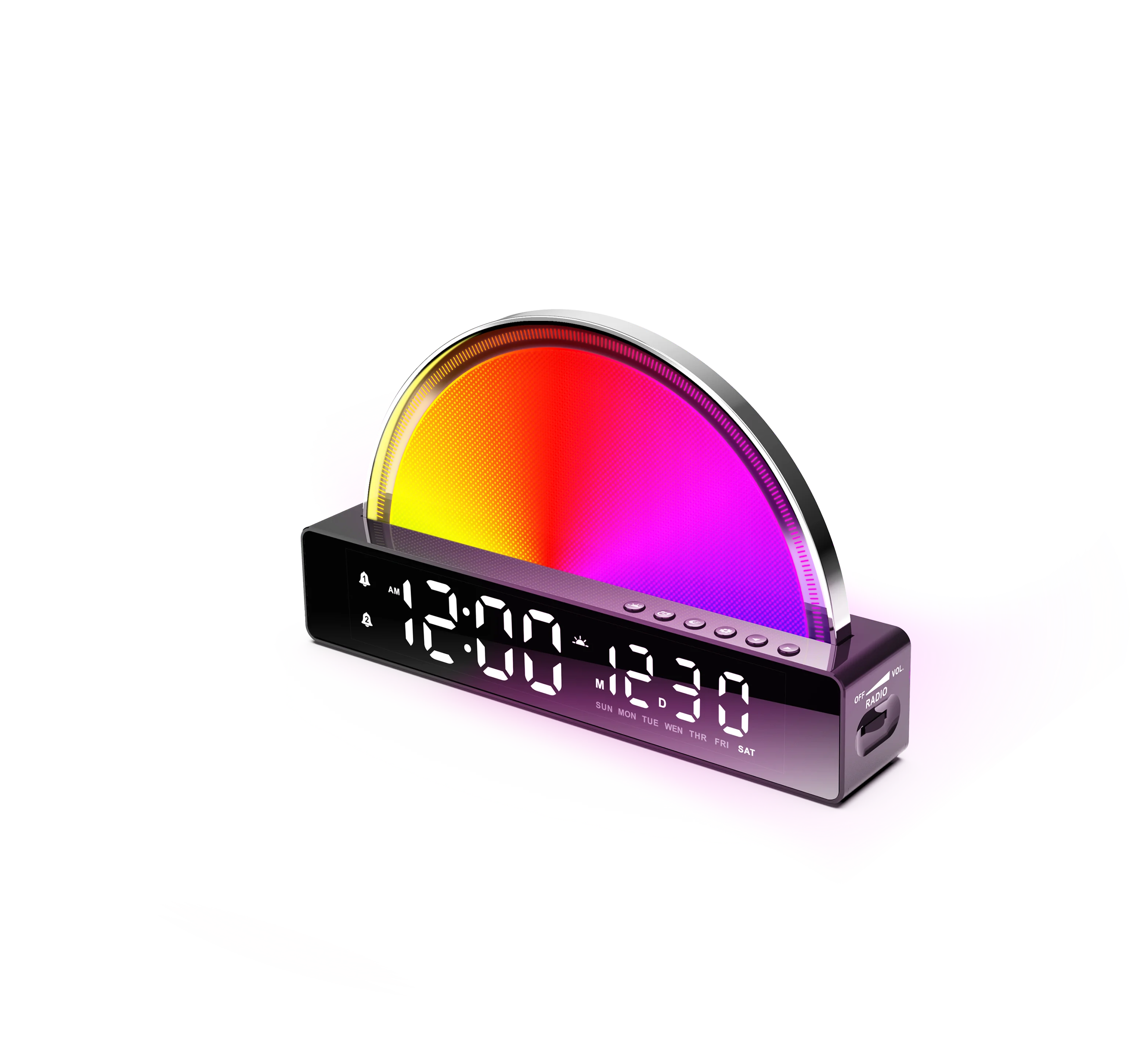 

Color Changing Simulation Sunrise Sunset Music Wake Up Wakeup Light LED Lamp Night Light Table Alarm Clock with Radio