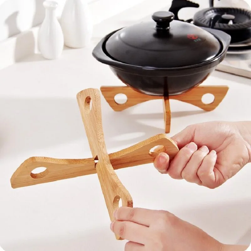 

New Tray Ra Detachable Wood Table Mat Kitchen Pot Heat Insulated Cooling Dish Potholders Gadget Holder, Natural