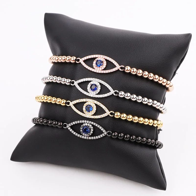 

Simple Design Jewelry Bracelet CZ Diamond Luxury Eye Charm Stainless Steel Beads Women Braided Macrame Bracelet