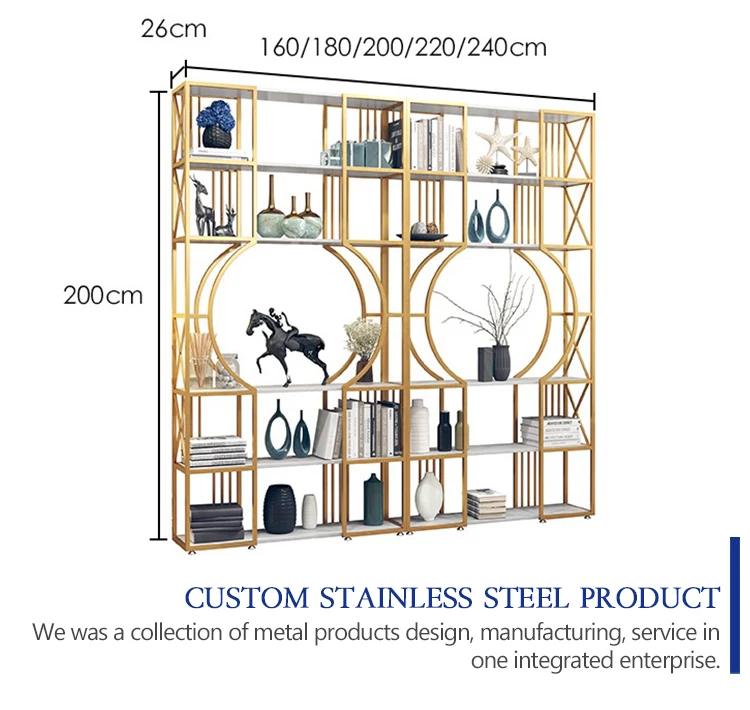 Metal gold display showcase stainless steel golden metal frame display case for artwork metal rack display
