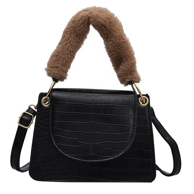 

OEM Custom Retro Texture Plush Handbag Female Fashion High Quality One-Shoulder Messenger Bag, White,red, black, brown, coffee