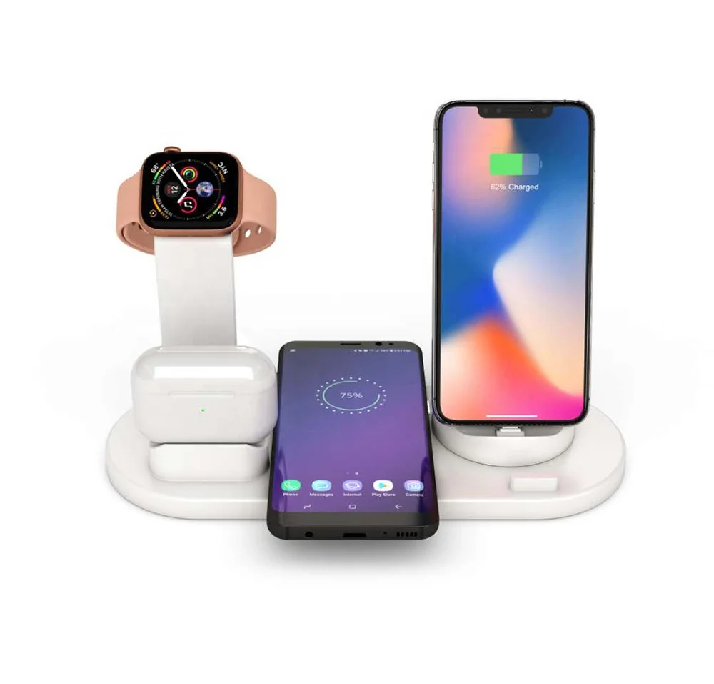 

2021 New Arrival 3 in 1 Docking Station Wireless Mobile Phone Charger For Apple Watch Stand With Dock for iPhone for AirPods, Black, white