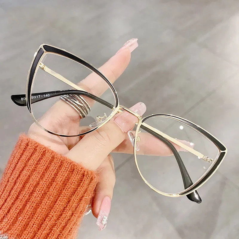 803 fashion cat eye decoration stainless steel anti-blue light glasses frame suitable for long time computer work eye protection