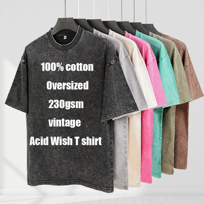 Hot Sales Men's Vintage Oversized Acid Wash T-Shirts Fashionable Street Style Soft Comfortable 100% Cotton Printed Demand