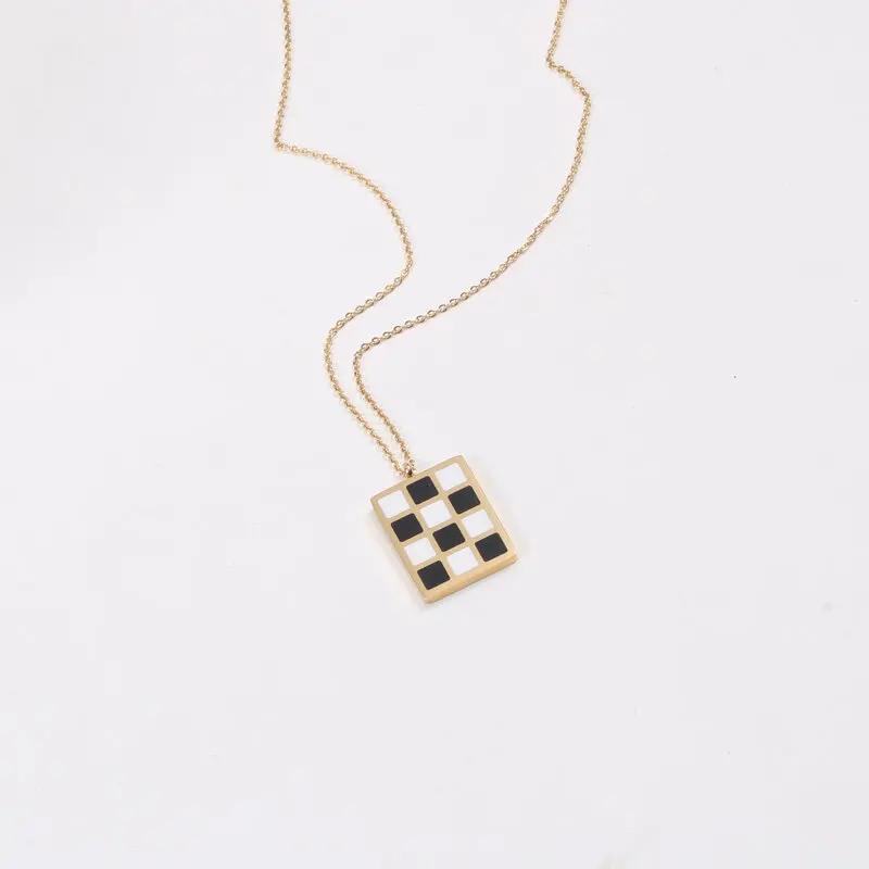 

Joolim Chain Black & White Plaid Rectangle Pendant Necklace Stainless Steel Necklace Jewelry Wholesale