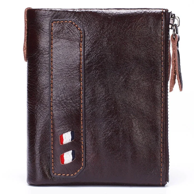 

Andong Leather Factory Genuine Cow Leather Wallet for Men RFID Blocking Top Layer Cowhide Buckle Zipper Purse Man Card Holder