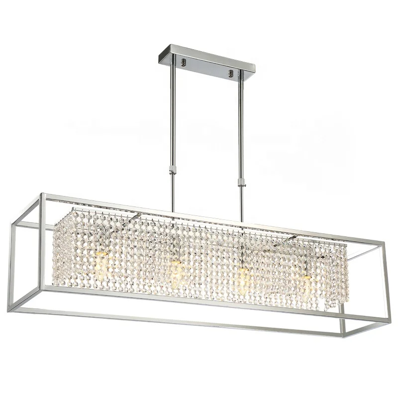 New Rectangular Modern Luxcury K9 Crystal Pendant Lights Dining Room Kitchen Island Dinning Table LED Chandeliers Fixture