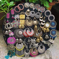 

Barlaycs Wholesale India Bohemian Ethnic Style Antique Silver Drop Earrings for Women Wedding Jewelry
