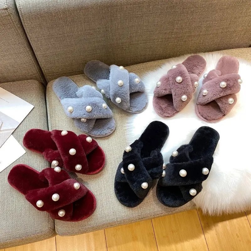 

Women's household slippers open toe Plush flip flop