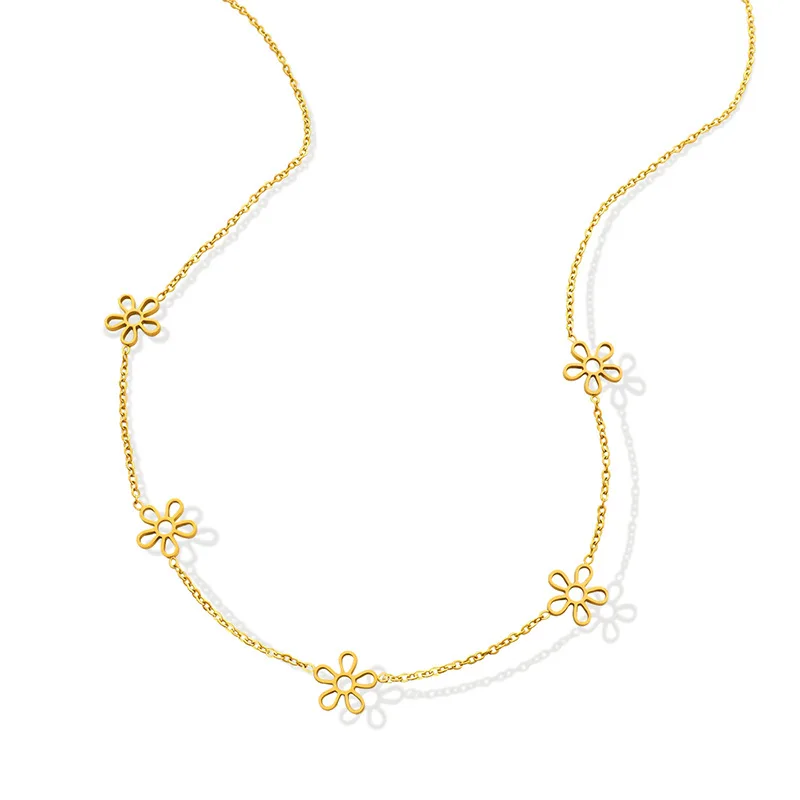 

New small daisy flower niche design necklace female titanium steel plated 18K real gold clavicle chain, Photo color