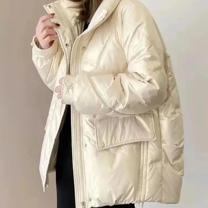 Winter Jacket Parkas Women Glossy Down Cotton Jacket Hooded Parka Warm Female Cotton Padded Jacket Casual Outwear 2023 New
