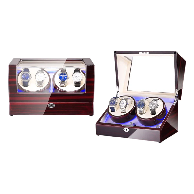 

Luxury Boxy 4 + 0 Travel Wooden Led Safe Gyro Automatic Watch Winder Box