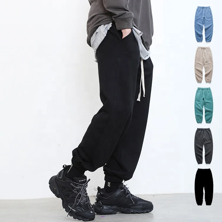 

Loose Unisex Cotton Sports Track Jogger Man Pants Adjustable Ropes With Elastic Leg Open Jogger Sweat Pants