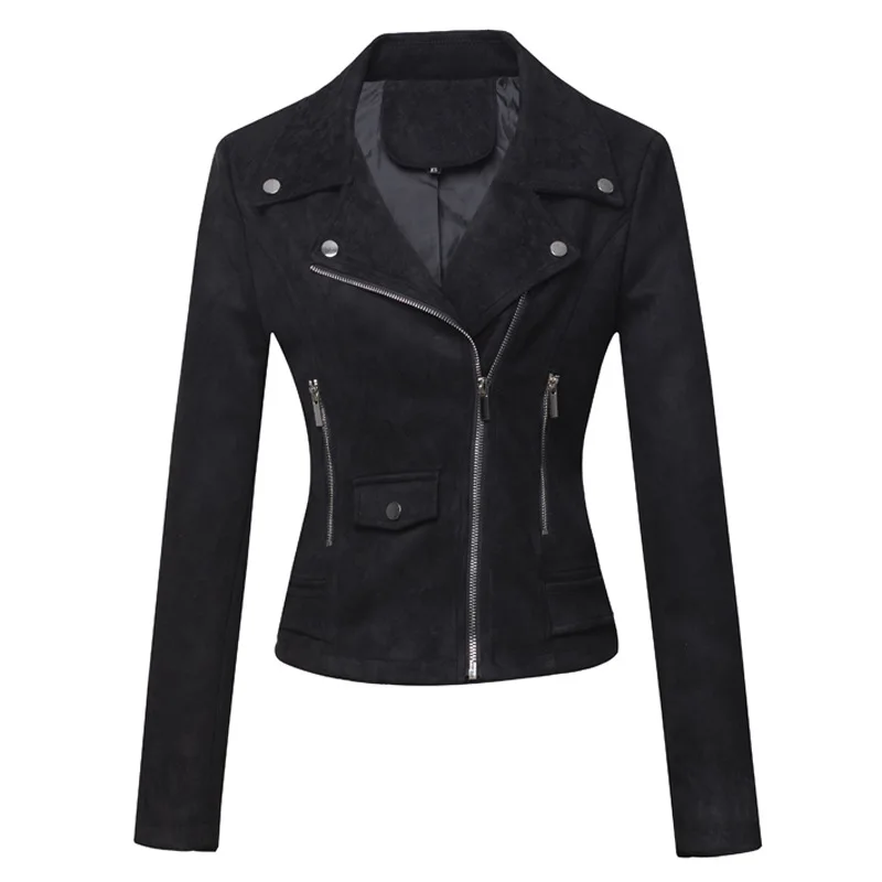 

New design jacket women's leather jacket short slim suede leather office suit fashion ladies motorcycle jacket