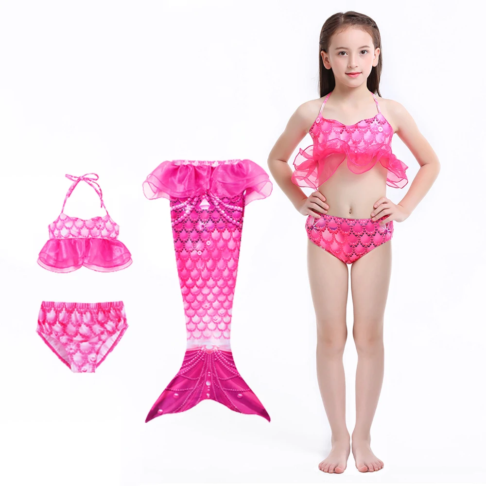 

Skin-friendly Fabric Girl Children Bikini Swim Suit Mermaid Swimming Clothes Outfit Split Mermaid Tail Brush, 5 colors