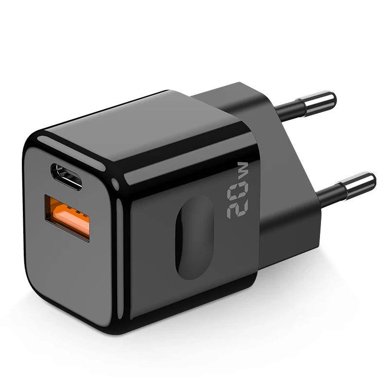 

OEM qc3.0 PD 20w mini wall charger mobile phone type c fast charger eu plug For Apple iphone, Black white