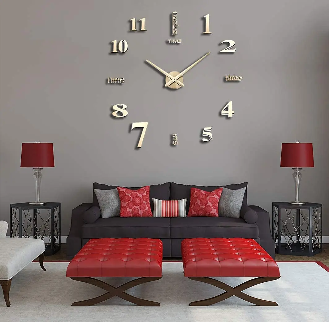 

3D DIY Wall Clock Decor Sticker Mirror Frameless Large DIY Wall Clock Kit for Home Living Room Bedroom Office Decoration