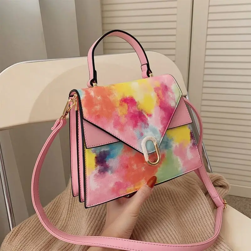 

2021 Hot Sell rainbow Graffiti tie dye flap handbags purse Women Hand Bag CrossBody Bags colorful Purses For Ladies