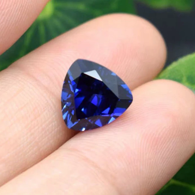 

High quality China synthetic sapphire price per carat 12*12mm blue corundum 34# trillion shape blue sapphire stone gemstones, Sapphire blue