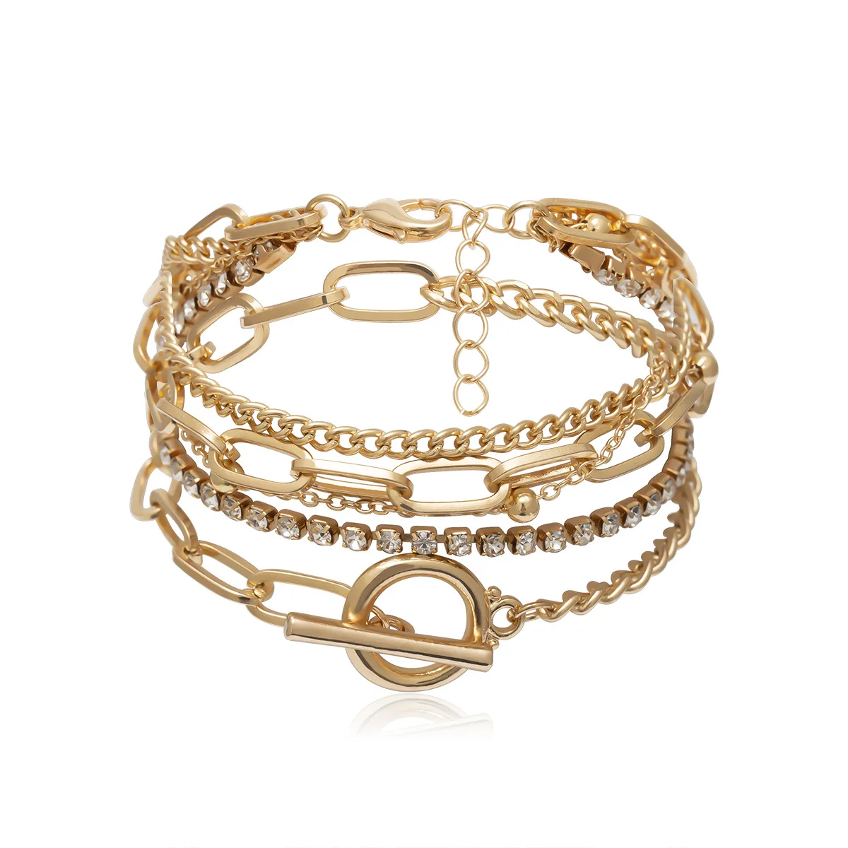 

women female simple geometric OT buckle jewelry women creative mix rhinestone crystal beads multi layer wrapped bracelet, As photo