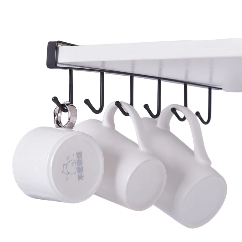 

Kitchen Iron Hanging Mug Cabinet Shelf Storage Rack Nail Free Coffee Tea Cup Holder Organizer With 6 Hooks, White,black