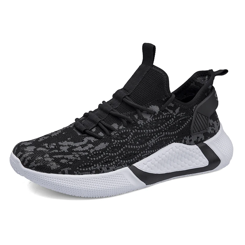

New design breathable knitting fabric enduring athletic sneaker men sports shoes, Black,grey