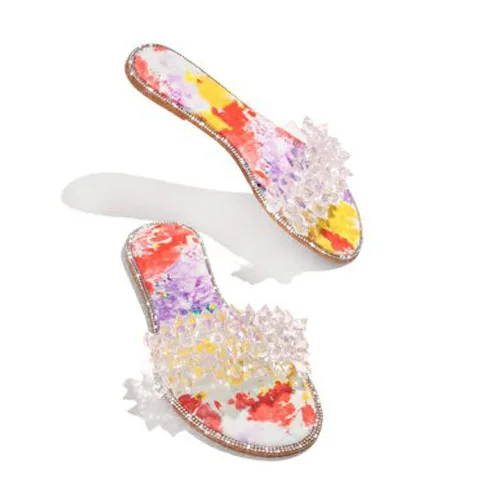 

Large Size Women's Sandal With Colorful Rhinestone Flat Heels Sandals For Ladies' Slippers