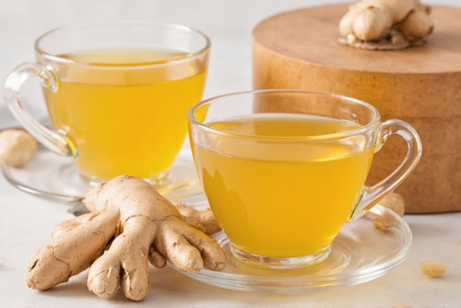 Fresh ginger slices in a teapot with lemon wedges