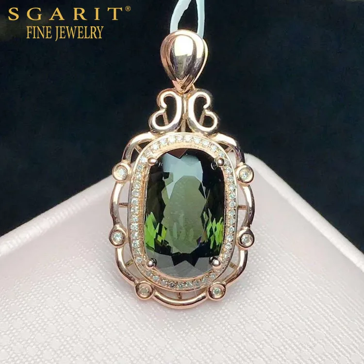 

SGARIT wholesale lady statement wedding jewelry 18k gold 6.05ct natural green stone tourmaline necklace pendant