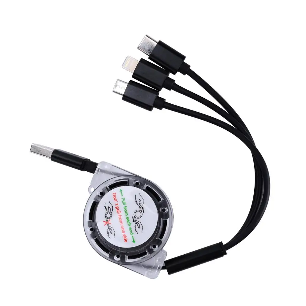 

Retract fast Multi 3 in 1 Charging Cable with micro usb type c and iphone, Black\silver\blue\red\pink