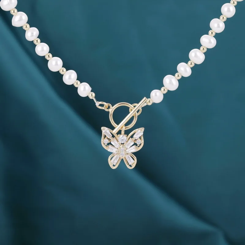 

Easy To Wear Butterfly Choker Necklace With Zircon Freshwater Pearl Necklace Pearl Beads Necklace Jewelry