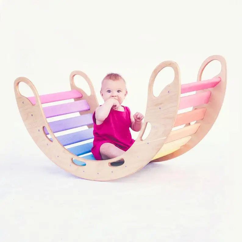 xiair kids baby montessori rocker board toys rainbow rocking