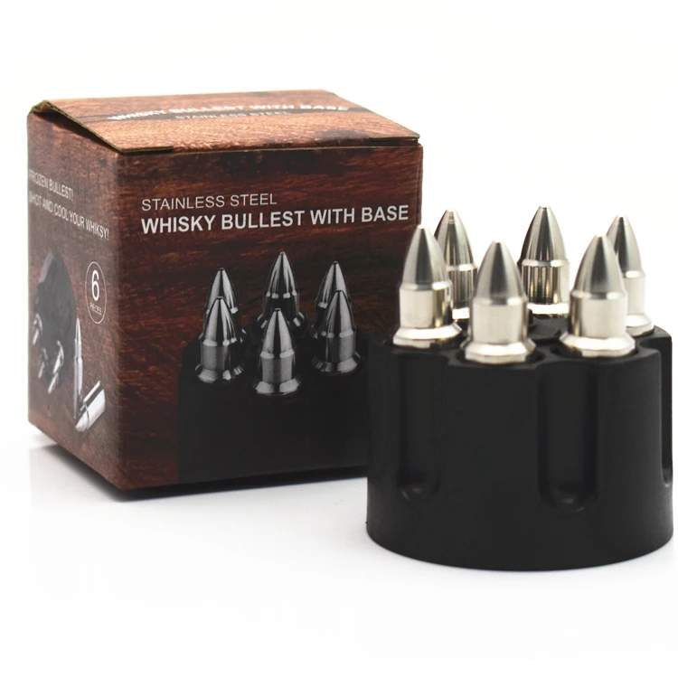 6pcs Stainless steel bullet shape Whiskey Rocks Ice cube for bar