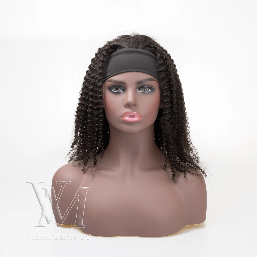 

Brazilian Natural Color Human Hair Deep Wave Non-Lace Headband Wig 3A 4A For African American Machine Made 150% density wigs