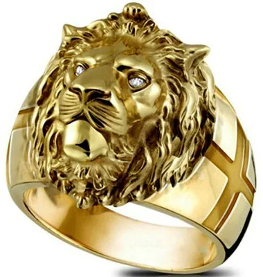

2021 Sailing Jewelry Hip Hop Lion Head Ring Golden Lion Head Mans Ring Lion Head Gold Ring