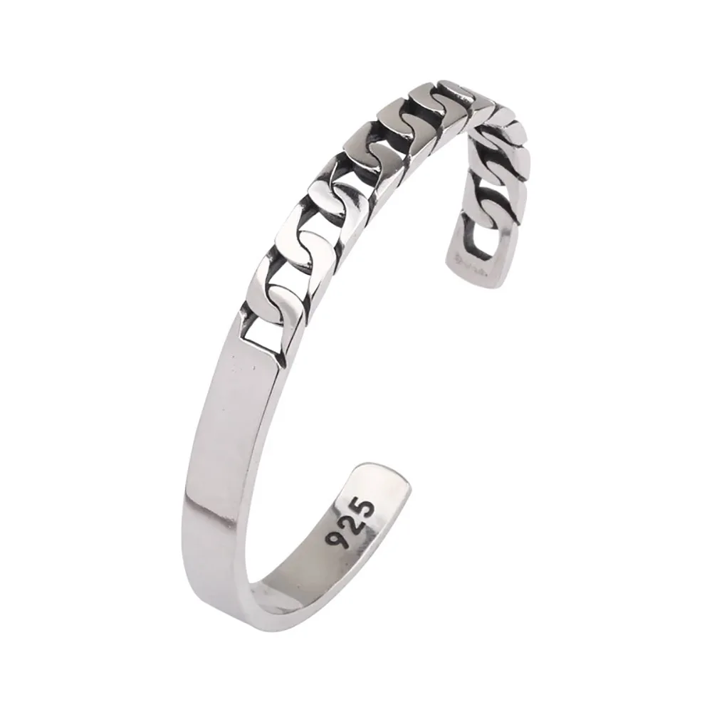 

Handmade S925 Sterling Silver Bracelet Retro Hollow Weaving Twisted Glossy Bracelet Hiphop Rock Jewelry for Men and Women