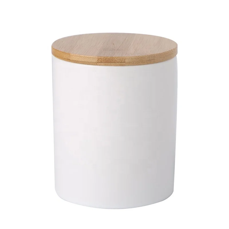 

bamboo lid white small mini milk sugar plain ceramic jar food prep storage container