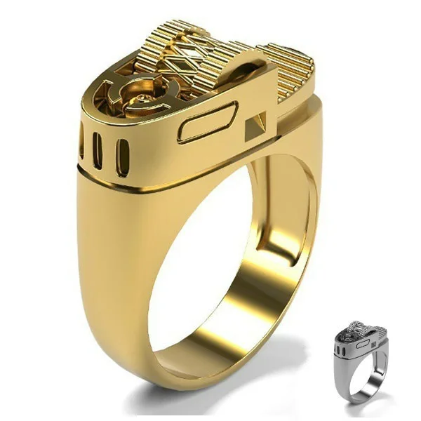 

14k gold plated ring European and American punk style ring creative lighter modeling ring for men