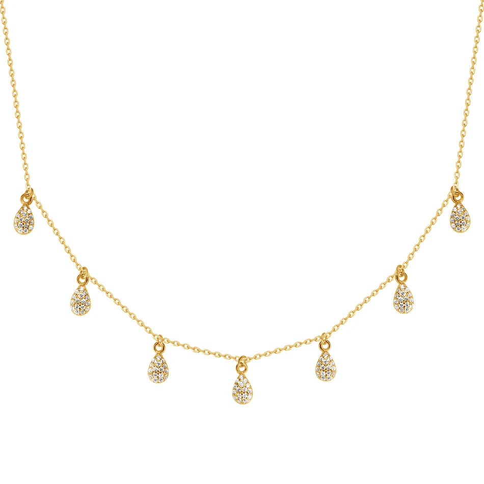 

luxury jewelry 925 sterling silver wholesale 14K gold plated cubic zirconia teardrop pendant necklace for women