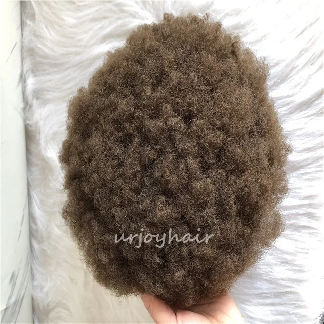 

Good quality color 4 brown virgin human hair afro curl men toupee full lace base mens hair units