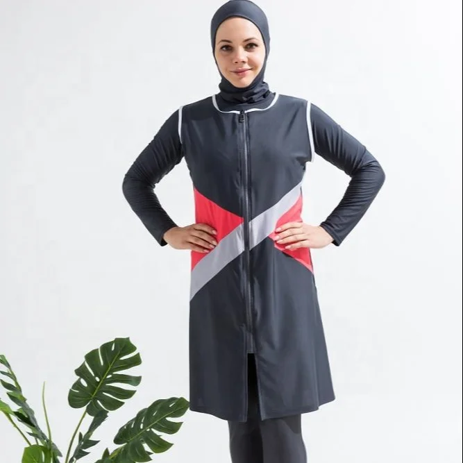 

MOTIVE FORCE Long Sleeve Muslim Swimsuits In 4pcs Muslim Popular Dubai Patchwork Women Wear Swim Suit
