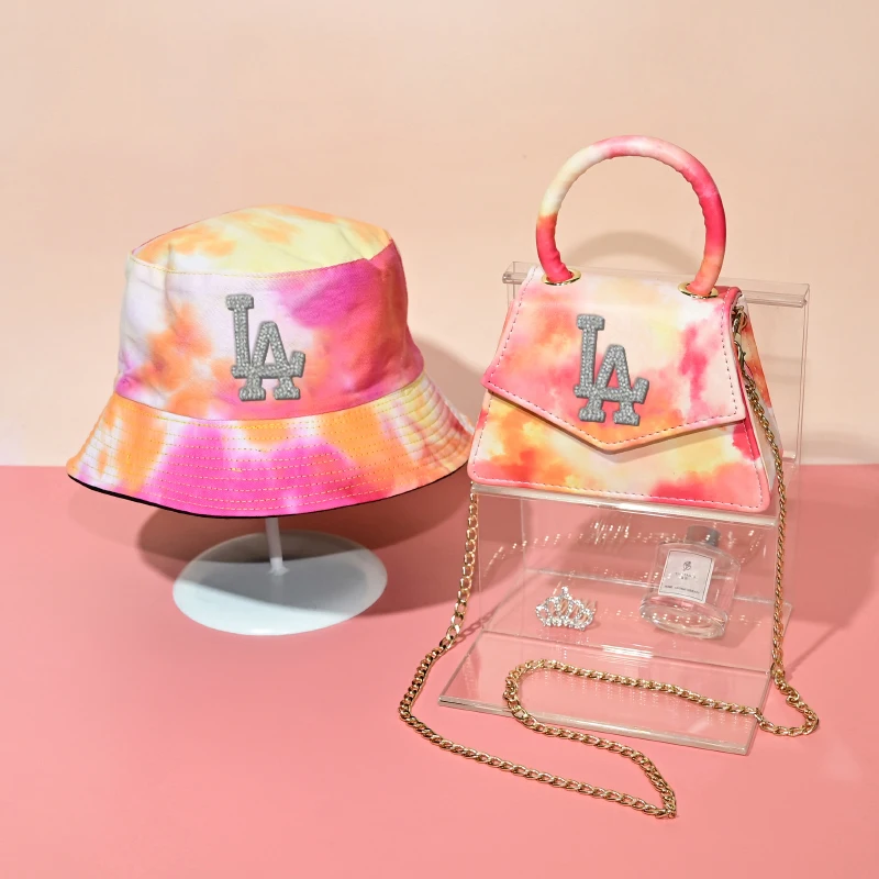 

2021 Designer Brand Hats And Purses Handbags Set Diamond Colourful Bucket Hat And Purse Set, 6sets