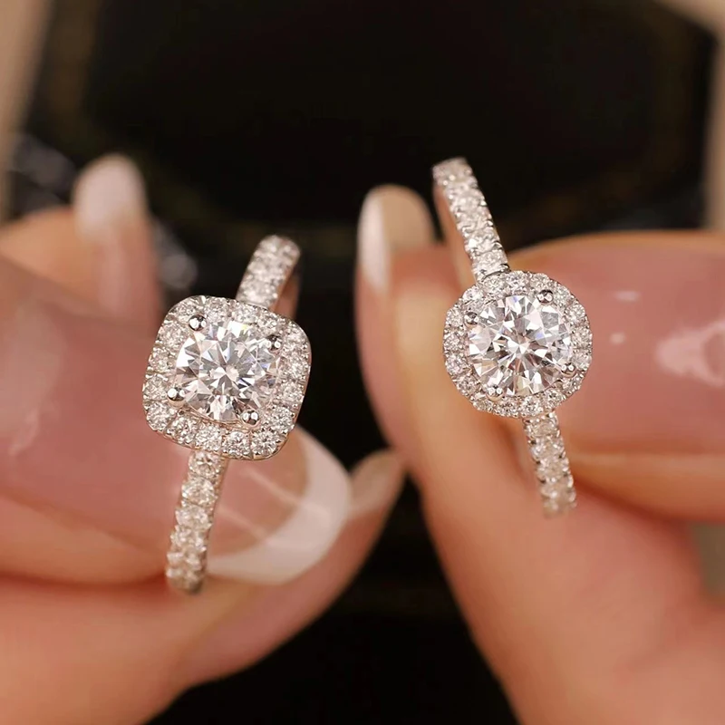 

Silver Imitation Moissanite Wedding Engagement Ring Shiny Diamond Zircon Crystal Promise Rings for Women Jewelry Gift