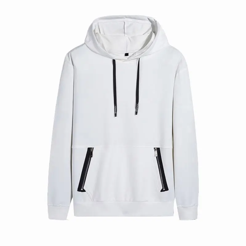 

White Zipper Pocket Youth Hoodies Suede Hoodies Gentleman Jack Hoodie
