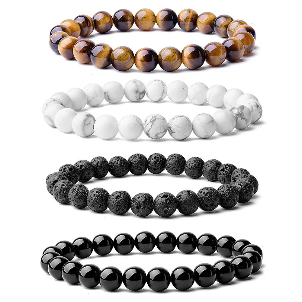

8mm Natural Stone Beads Black Onyx Lava Tiger Eye Beaded Bracelet Energy Healing Meditation Bracelet For Women Men Jewelry