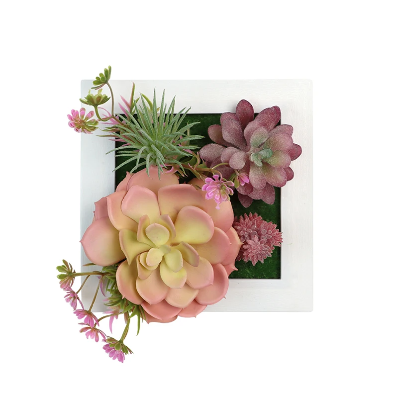 

Decorative Wall Art 3D Artificial Succulent Plants Flowers Frame Greenery for Indoor Decor, As shown